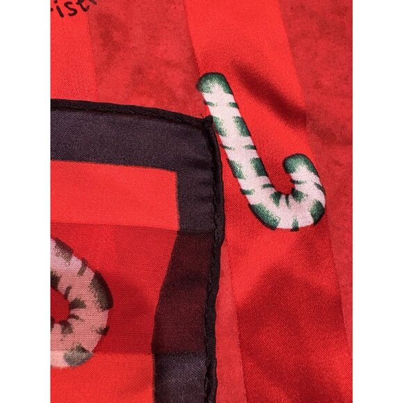 Elaine Gold Silk Red Scarf Christmas Collection XIIX Hand Rolled Edge 21” Square - Picture 4 of 7